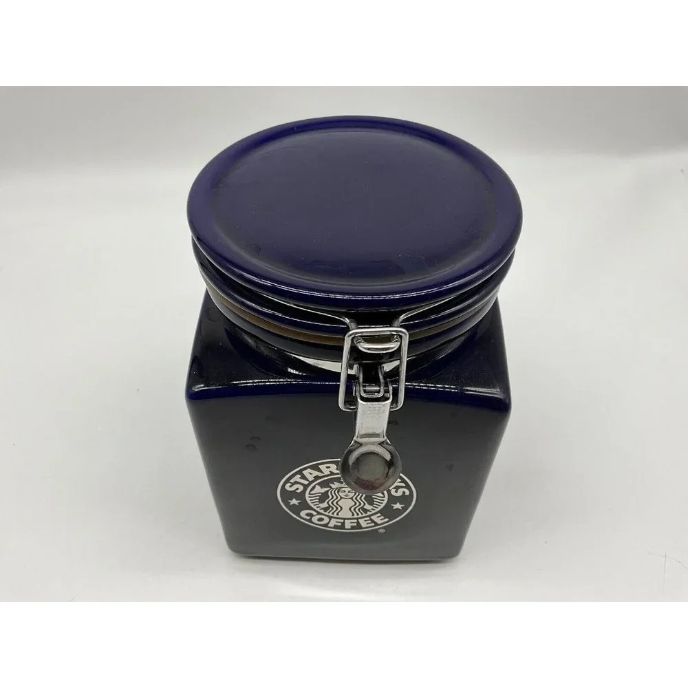 Starbucks Beehouse Cobalt Blue Coffee / Tea Canister With Silver Mermaid Logo